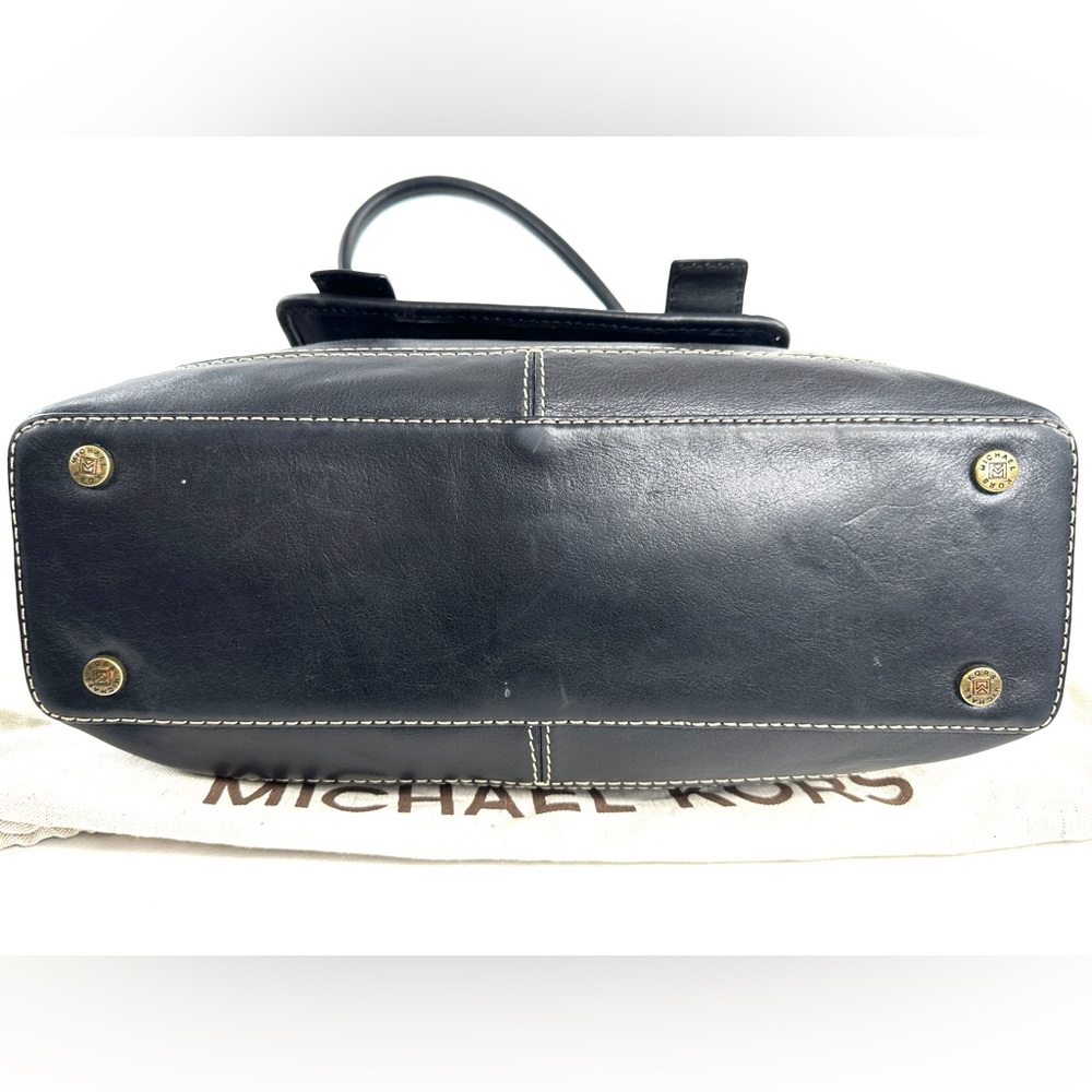 Michael Kors Black Leather Medium Shoulder Bag Side Belted Brass Logo Buckles - Picture 5 of 13